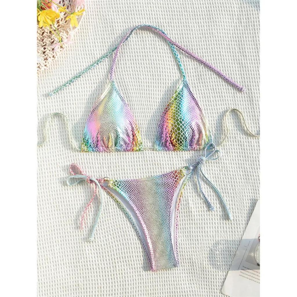 Colorful Snake Skin Halter Strappy Bikini Female Swimsuit Women Swimwear Two-pieces Bikini set Bather Bathing Suit Swim