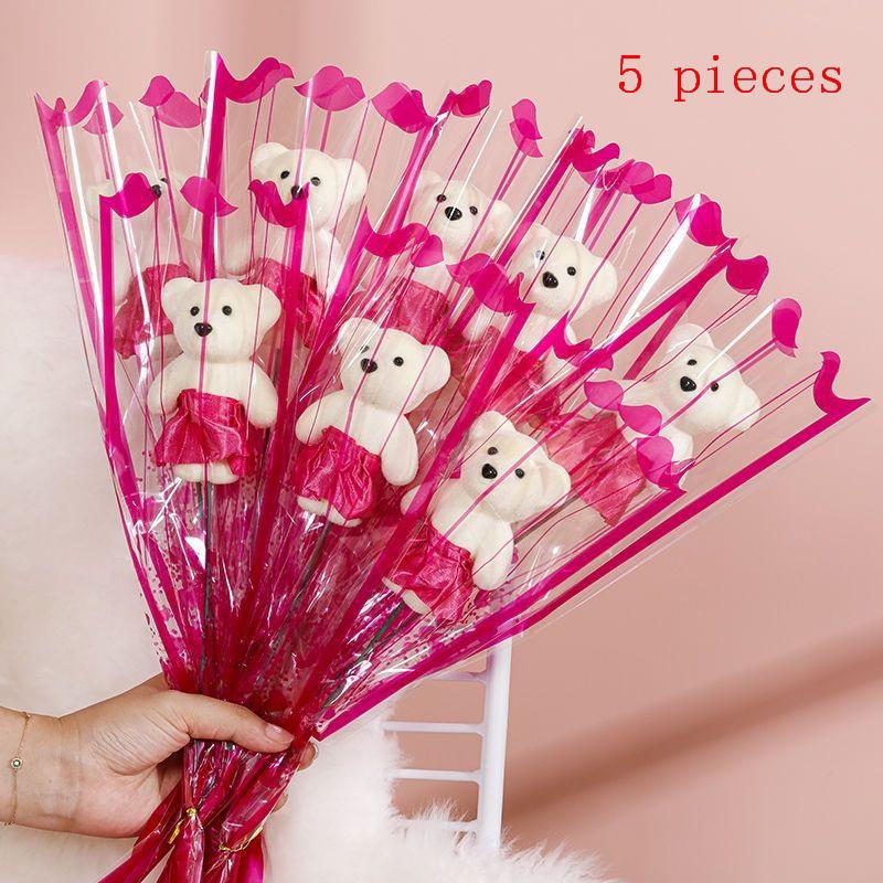 5Pcs Wedding Decoration Rose Bear Artificial Flowers Bouquet For Valentine'S Day Diy Gift Ornament Party Supplies Home Decor