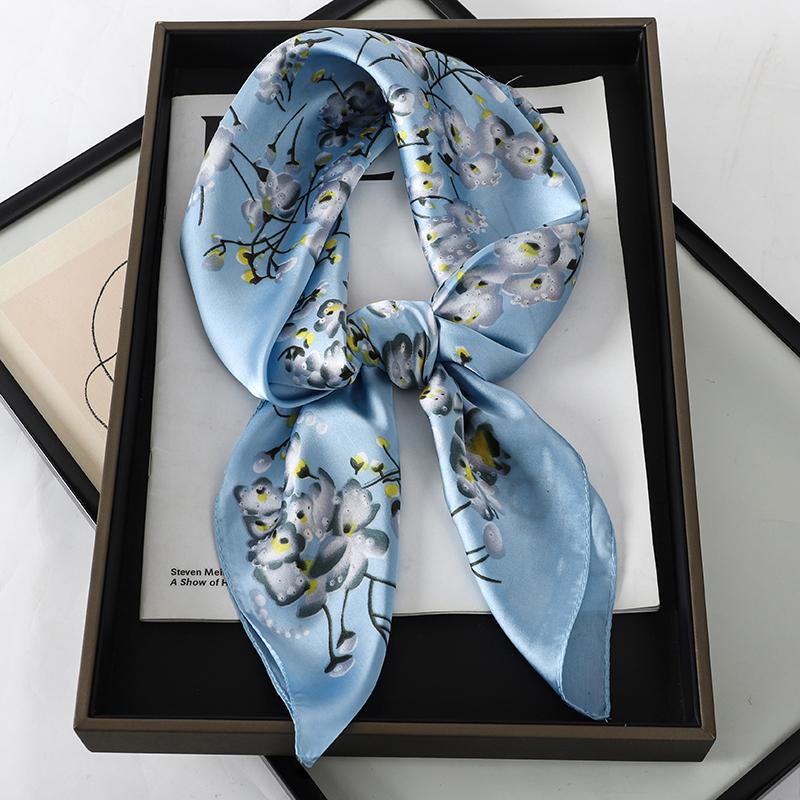 70cm Silk Feeling Brand Design Scarf Women Print Shawl Wrap Headkerchief Hijab Female Hair Hand Wrist Bandana Neck Tie