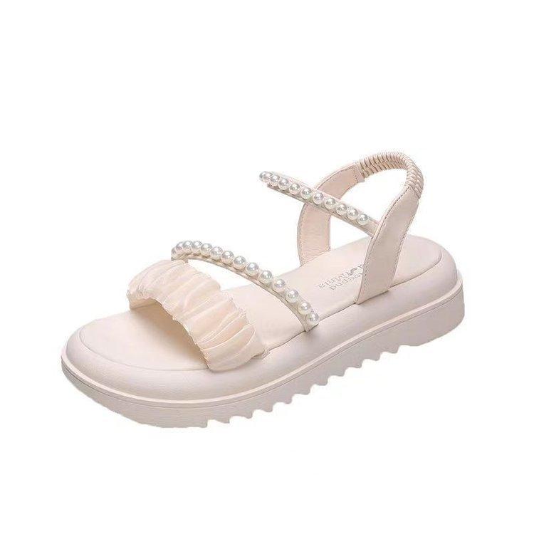 Sandals women's summer 2025 new fashion platform fairy style Roman shoes pearl outer wear soft sole fashion