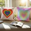 Rainbow Love Heart Pillow Case Anti-dustmite Pillowcase Invisible Zipper Silky Short Plush Sofa Cushion Cover