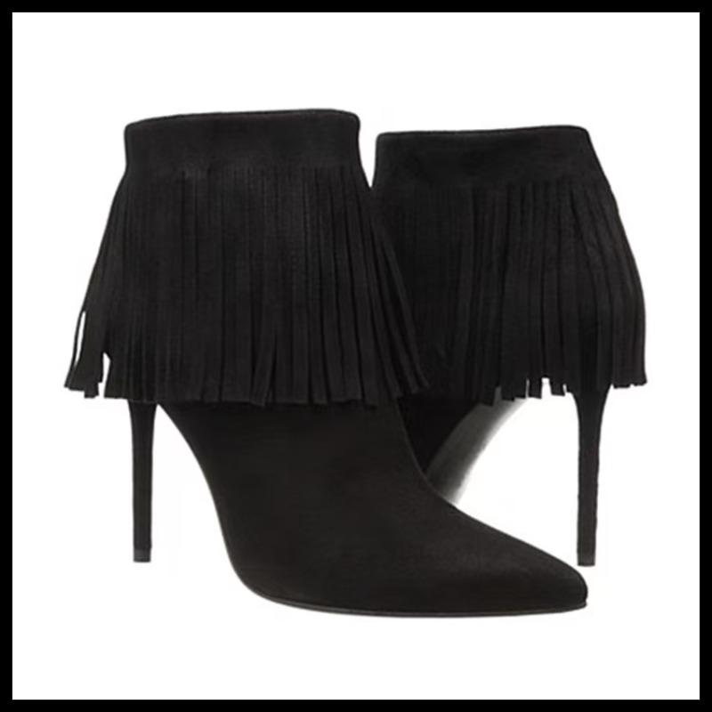 Bottes de cowboy rétro ethniques western pour femme, pointure 42, talons carrés moyens, franges à pompons, bottes hautes jusqu'aux genoux, chaussures d'hiver pour femme