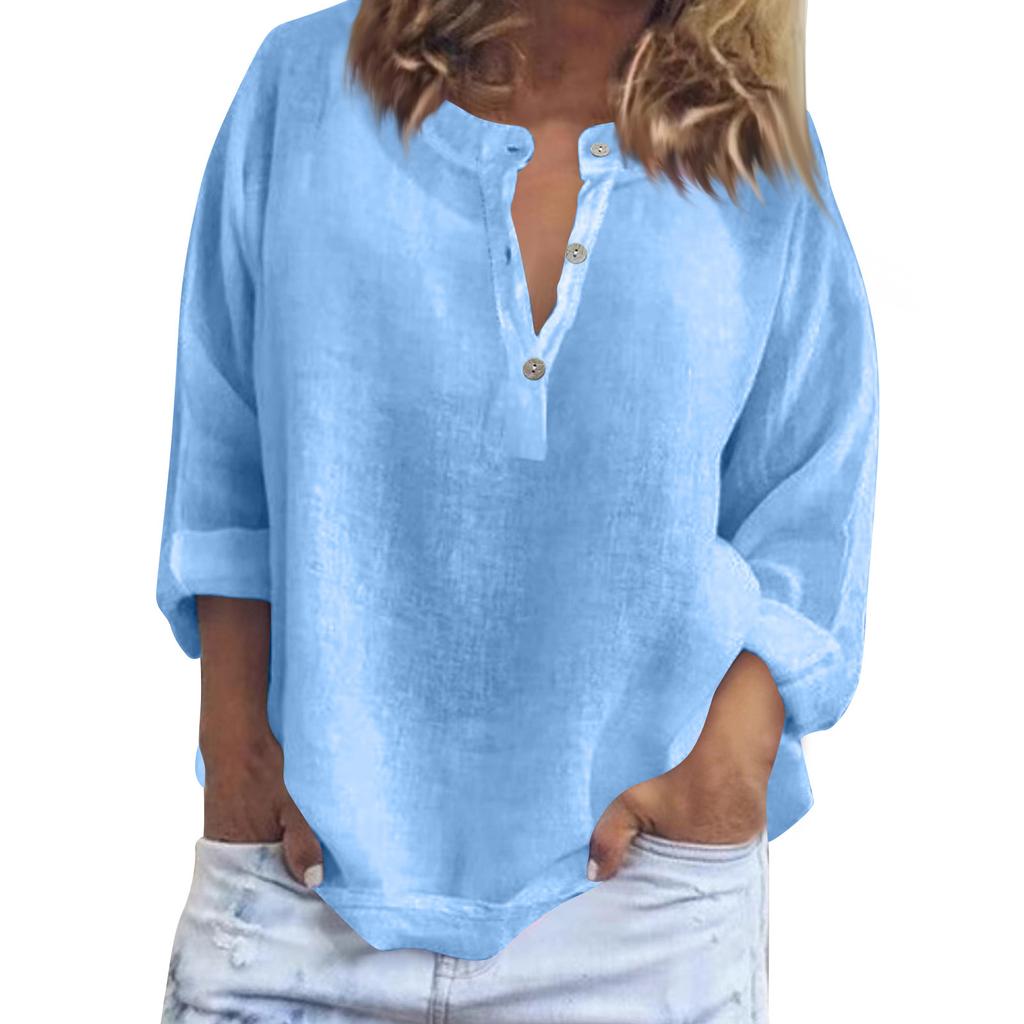Ladies Fashion Color Linen Long Sleeve Casual Shirt