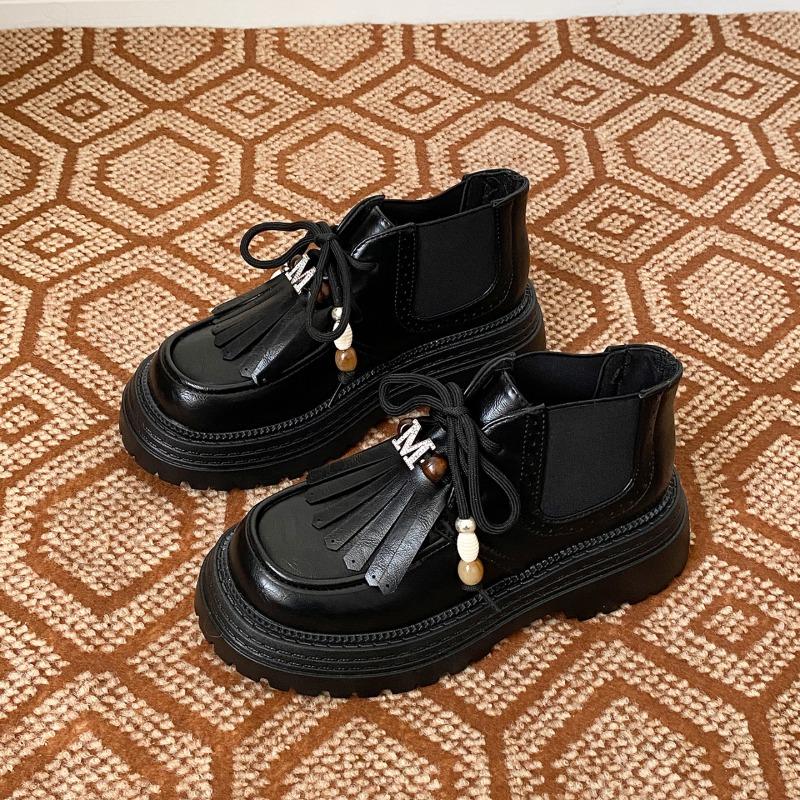 

Fashion Platform Heightened Tassel Loafers for Women 2025 New British Style Fashion Comfortable Versatile Single Shoes 35 чёрный