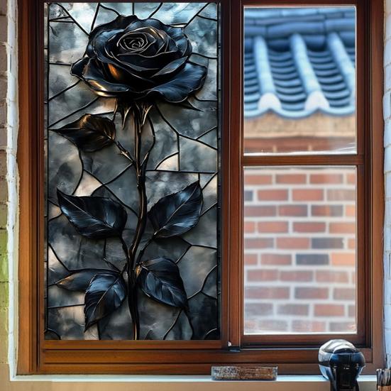 Blumen-Fenster-Sichtschutzfolie Blattmuster Sichtschutzfolie Statisch Haftend Abnehmbar Dekoratives Fensterfolie für Zuhause Badezimmer Küche