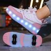 Wiederaufladbare LED-Leucht-Rollschuhe für Kinder mit vier Rädern