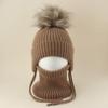 Kids Warm Knitted Hat With Faux Raccoon Fur Pom Matching Scarf Set Winter Cap Boys Girls