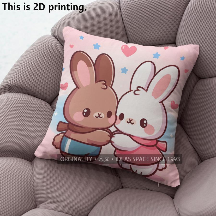 Cute Rabbit Couple Valentine Throw Pillow Covers Pattern Cushion Cover Suitable For Sofa Bedroom Car Pillow Cover