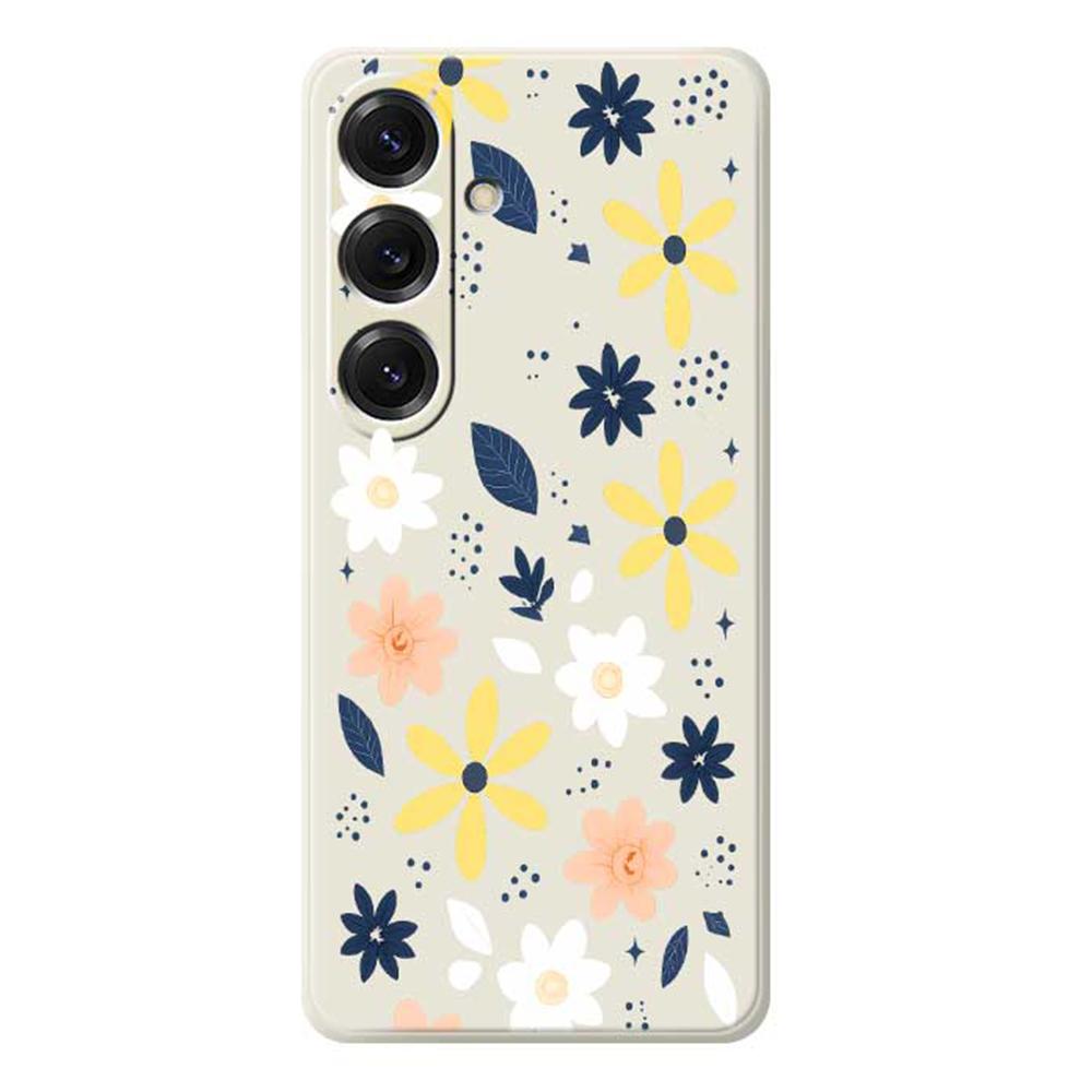 For Samsung Galaxy S25 Case Colorful Floral Blue Leaves Pattern Printing Straight Edge TPU Phone Back Cover