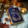 Blue Witchy Cat Leather Journal – Handmade Leather Notebook with Deckle Edge Paper | 5x7" | 200 Pages | Wiccan Moon Magic Diary | Vintage Spell Book
