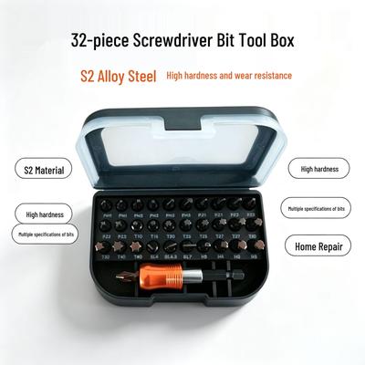 32-Piece S2 Steel Screwdriver Bit Set with Belt Clip - Phillips, Star, Hex.