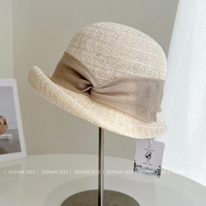 Elegant and Dignified Temperament Upturned Edge Flower Pot Hat Summer French Hat Women's Sunscreen Sun Hat