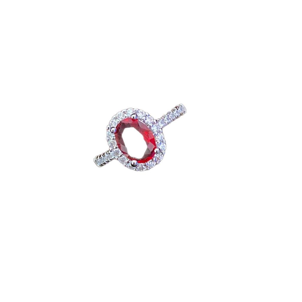 Elegant Oval Simulated Ruby Ring with Zirconia Gems and Red Corundum Tourmaline for Women