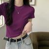 Shirt Women's Summer Short Sleeve High Waist Slim Skinny Solid Color Shoulder Short Sleeve Top Bottom Shirt