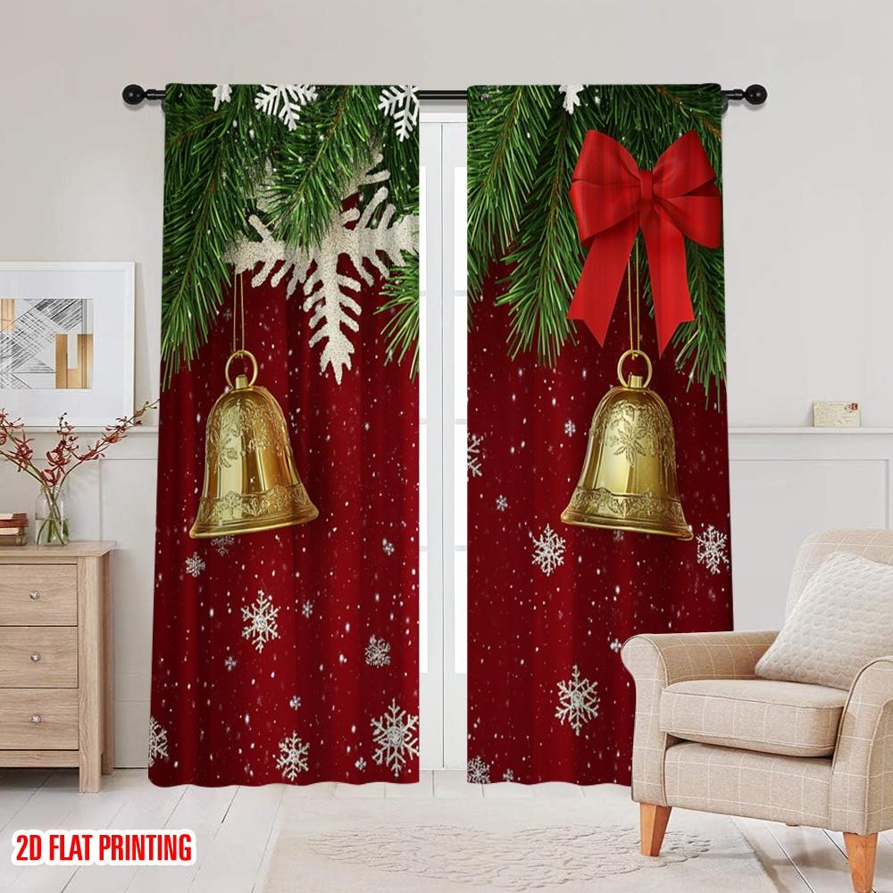 2 Stück, 2D-Flachdruck Minimalistische Vorhänge Weihnachtsglocke Schneeflockengirlande (3) Polyester Fabrik (ohne Stange) Dekorationen Für