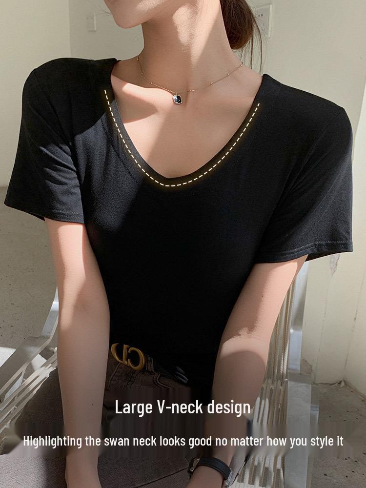 Women's V-neck Short Sleeve Summer Loose Fit T-shirt