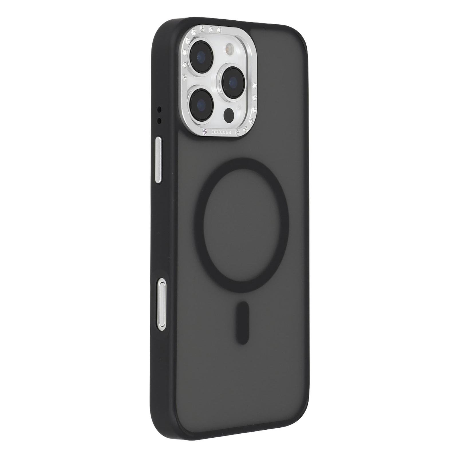 

JAUCASE For iPhone 16 Pro Magnetic Case Rhinestone Decor Lens Frame TPU + PC Phone Back Cover A