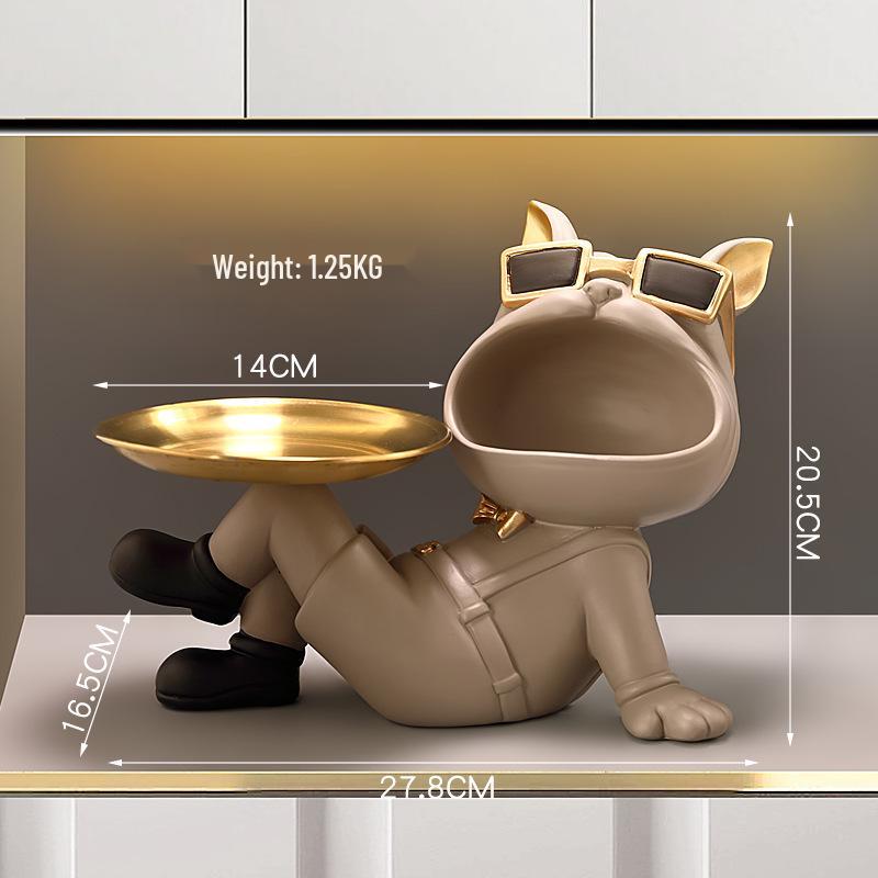 Entryway Console Table with French Bulldog Key Holder, Luxurious Shoe Cabinet, and Creative Home Decoration