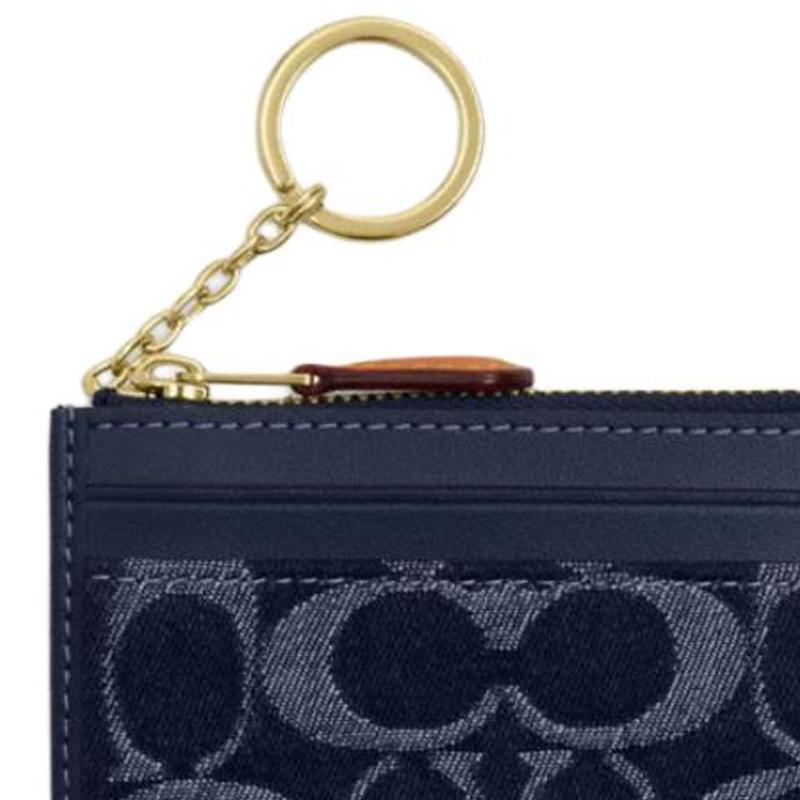 New COACH Fabric+Artificial Leather Card Holder Mini Unisex Denim Blue CZ464-IMXIA