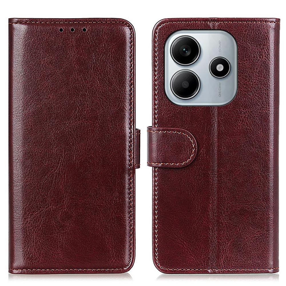 

Для Xiaomi Redmi Note 14 5G Чехол Текстура «Безумная лошадь» PU кожа Чехол-подставка для телефона Brown