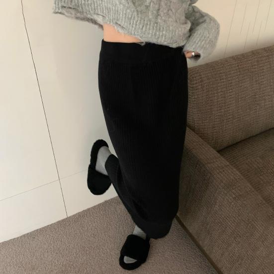 Dámská midi sukně s vysokým pasem, volného střihu, žebrovaná pletená sukně, jednobarevná, podzimní zimní, rovná sukně, všestranné denní nošení