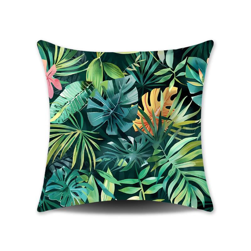 Green Leaves Plush Cushion Cover for Sofa or Bedroom