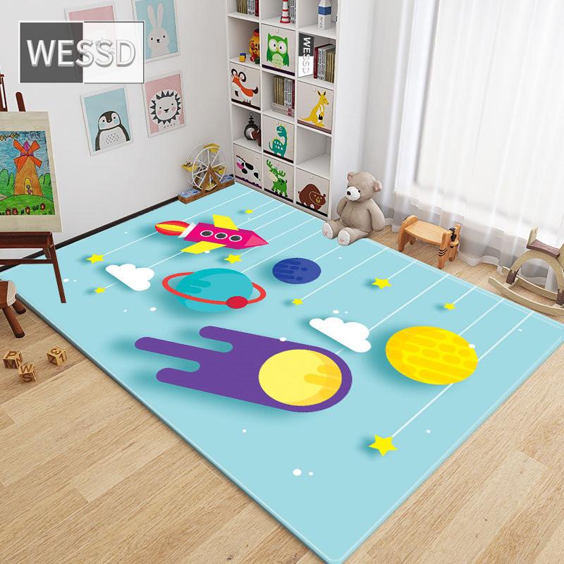 Cartoon Space Rocket Carpet For Children Room 3D Floor Mat Soft Rectangle Mat Bedroom Rug For Boys Girls Kids