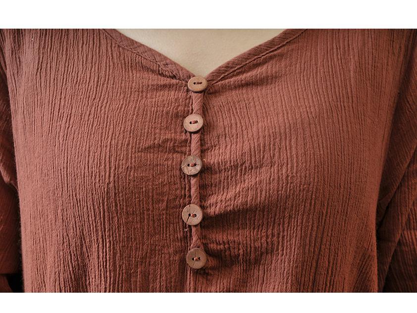 2025 Jaro/Podzim Volné Lněné Dvoudílné Šaty s Dlouhým Rukávem