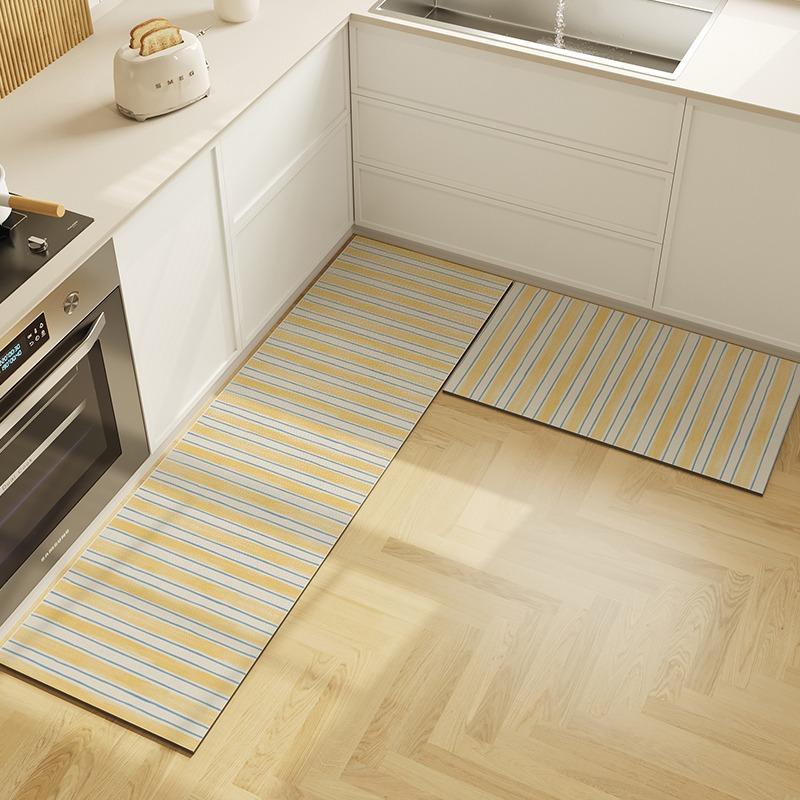 

Kitchen Floor Mat Simple Stripe Oil-proof Waterproof Carpet PVC Leather Home Scratch-resistant Wear-resistant Rug Alfombra 1pc 50x80cm