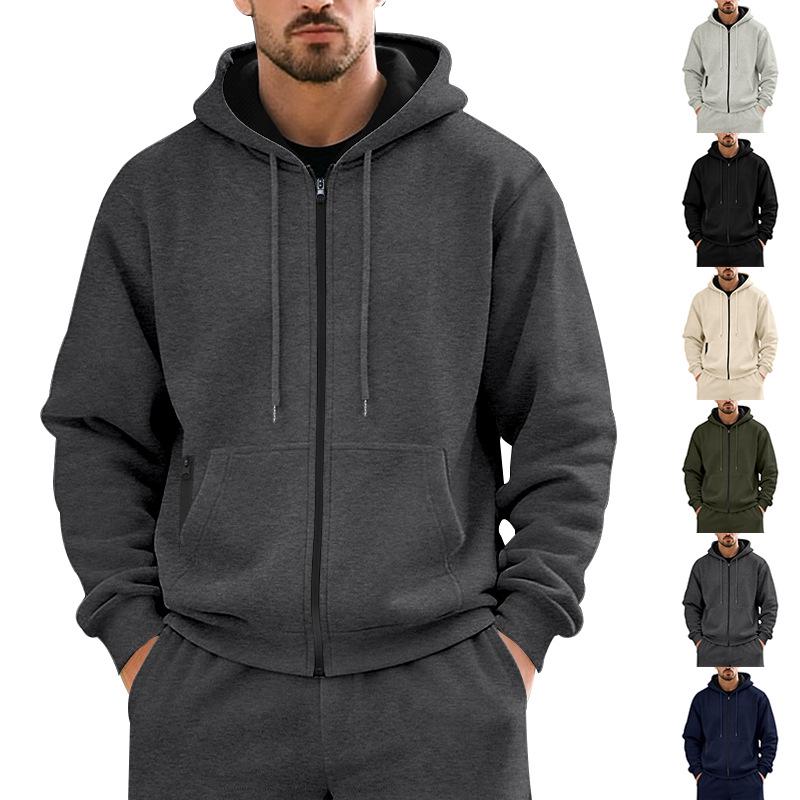 Men's Plus Velvet Solid Color Casual Sports Hoodie for Fall/Winter