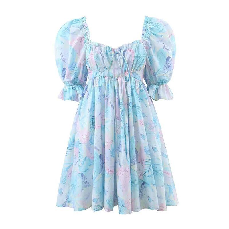 

Low-Cut Hawaiian Color Slimming Printed Princess Dress Hawaii Color Print(High quality) L