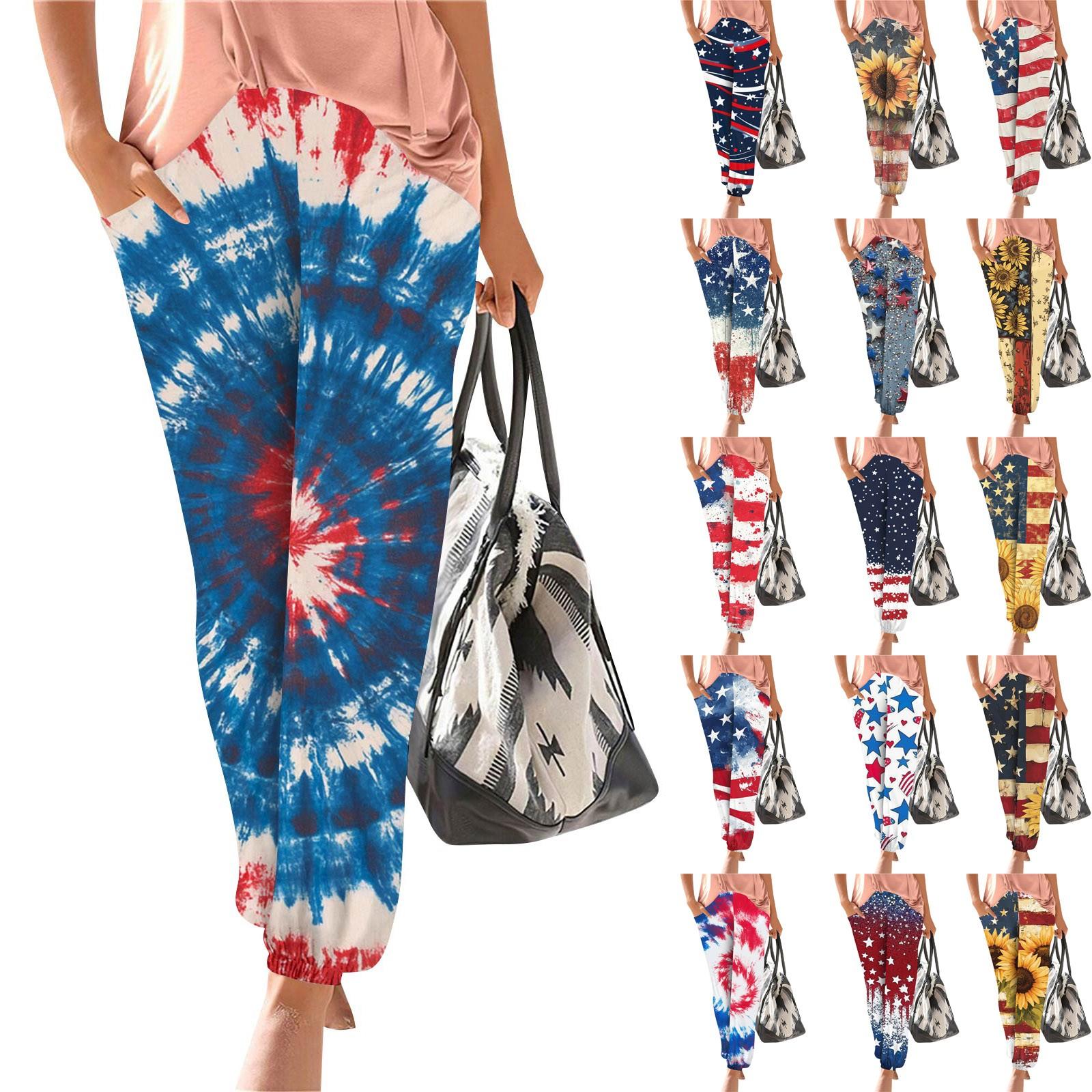 

Women s Casual Fashion Print Straight Leg Pants Pants With Pockets L шафрановый