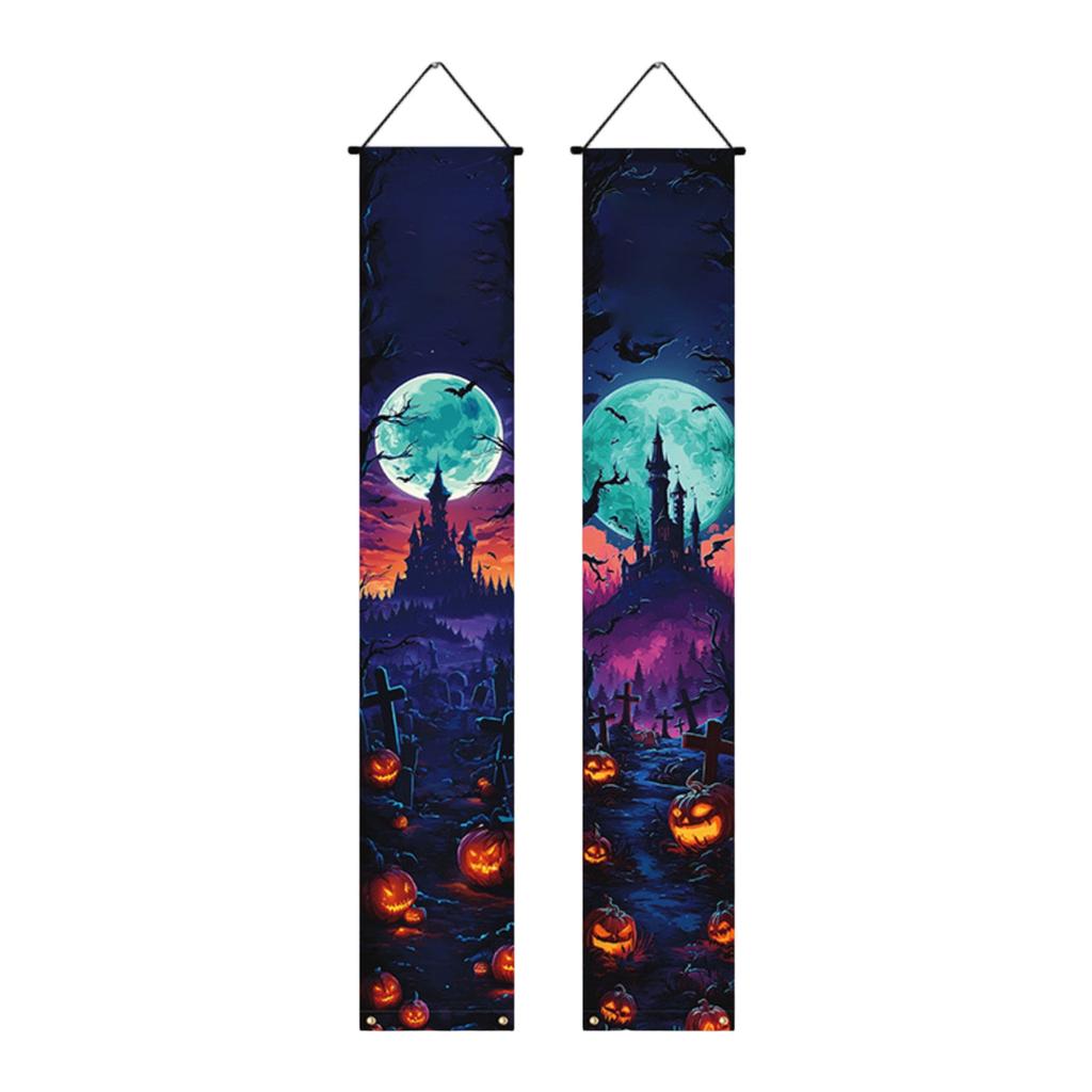 Set - Pumpkin Flag and Door Curtain for Porch Party Outdoor Decor