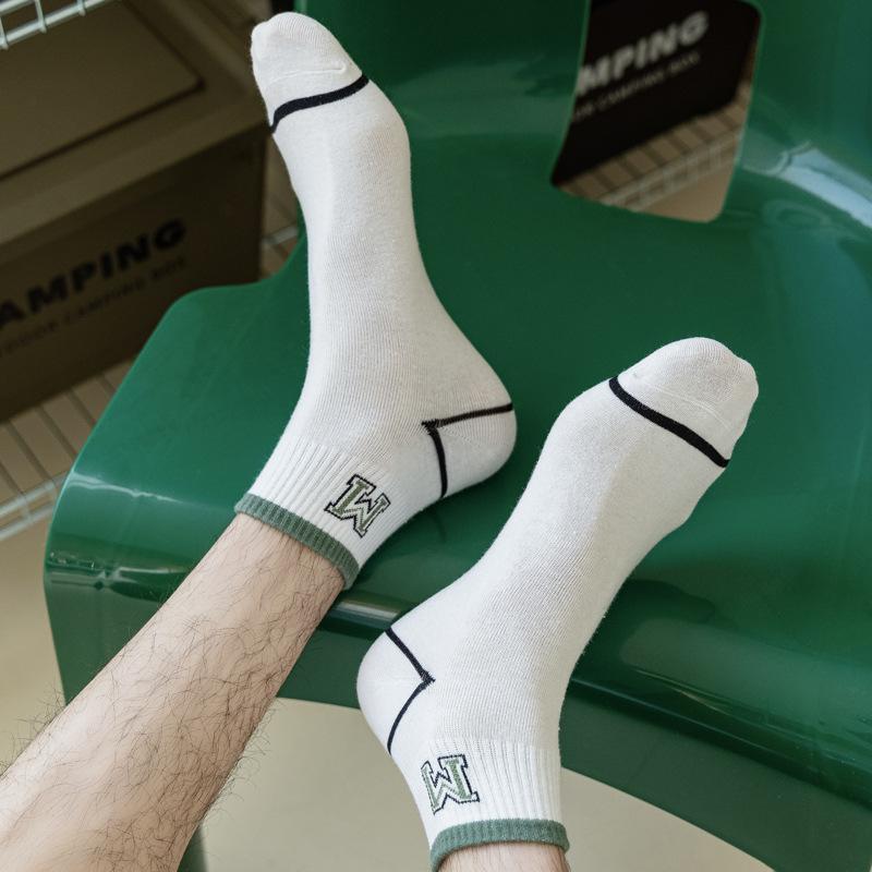 5/10 Pairs Comfortable Casual Spring Summer Socks Men's Short Socks Green Versatile Ins Style Socks Letter M Men's Socks Striped Casual Sports Socks