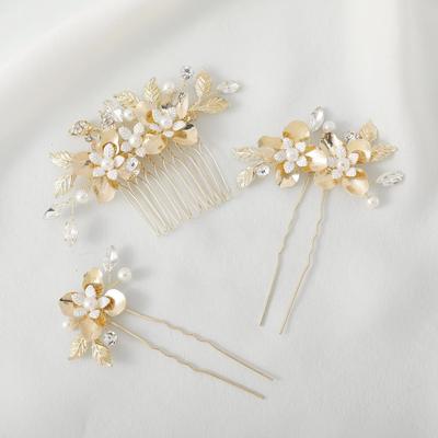 Haodeliy Hair Ornament Čelenka Hřeben U Pin 3dílná sada Nevěsta Doplňky do vlasů Ruční výroba Svatební čelenka Ozdoba do vlasů Květina Svatební hostina po