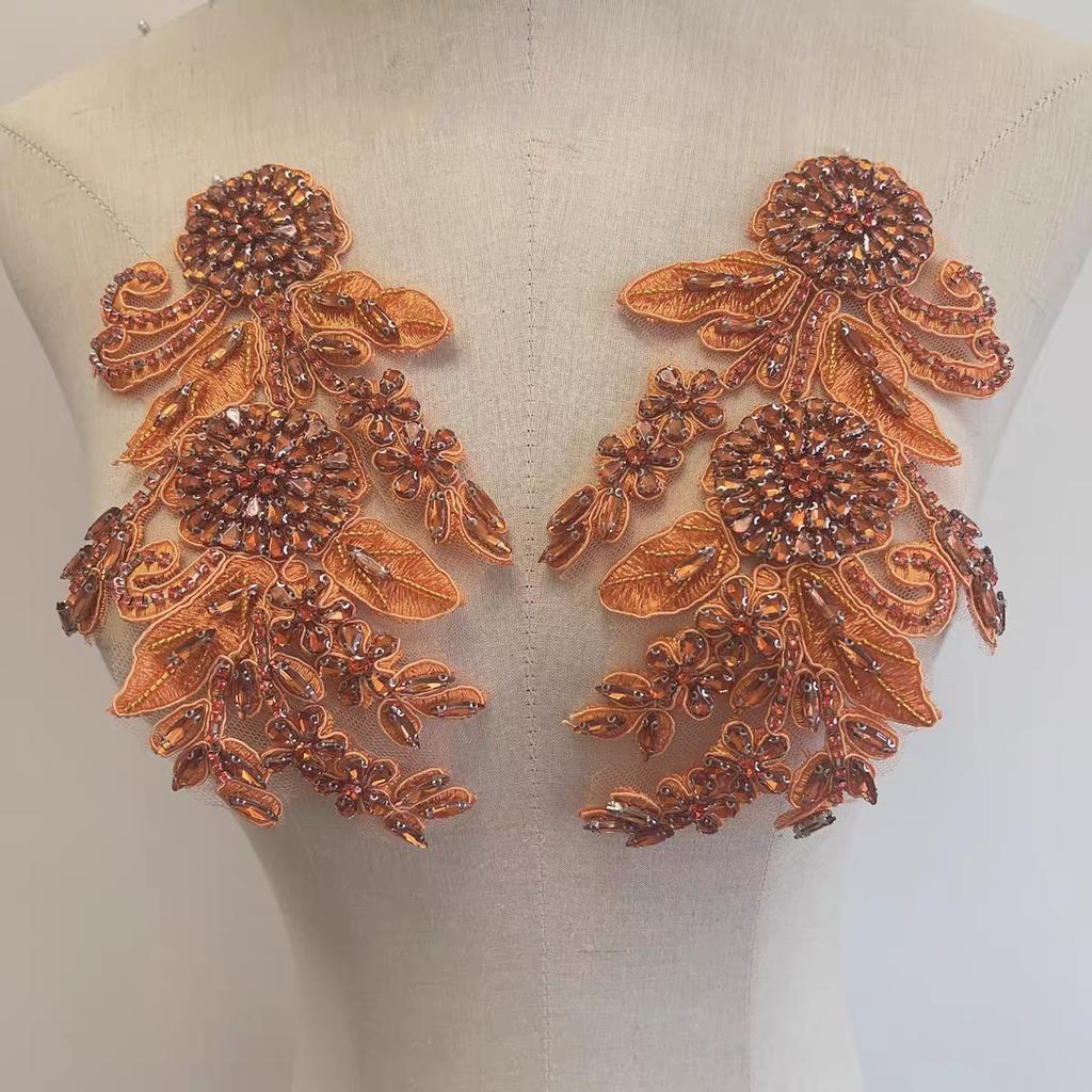 Custom 3D Eco-Friendly Flatback Hot Fix Rhinestone Appliques for Wedding Suits Costumes-Gold Beaded Trim Luxury Fabric