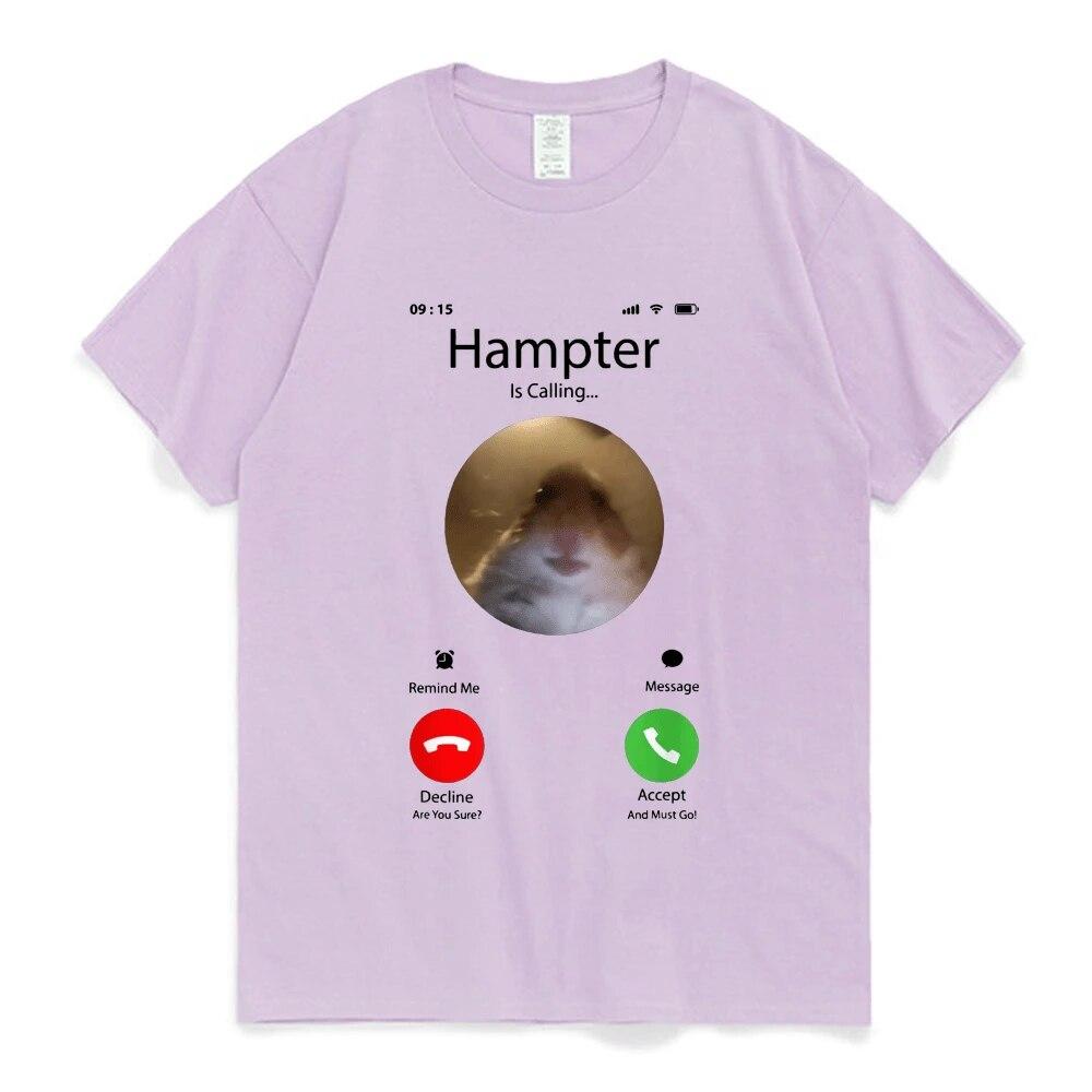 Dank Meme Hamster Staring Front Camera Hampter Calling T Shirt for Unisex Women Cute Oversized Graphics T-shirt 100% Cotton Tees