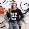 Autumn and Winter New European and American Sweaters Women's Halloween Elements Embroidered Casual Crew Neck Long-sleeved Top
