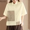 ZANZEA Women Casual Turn Down Collar Loose Half Sleeve Blouse