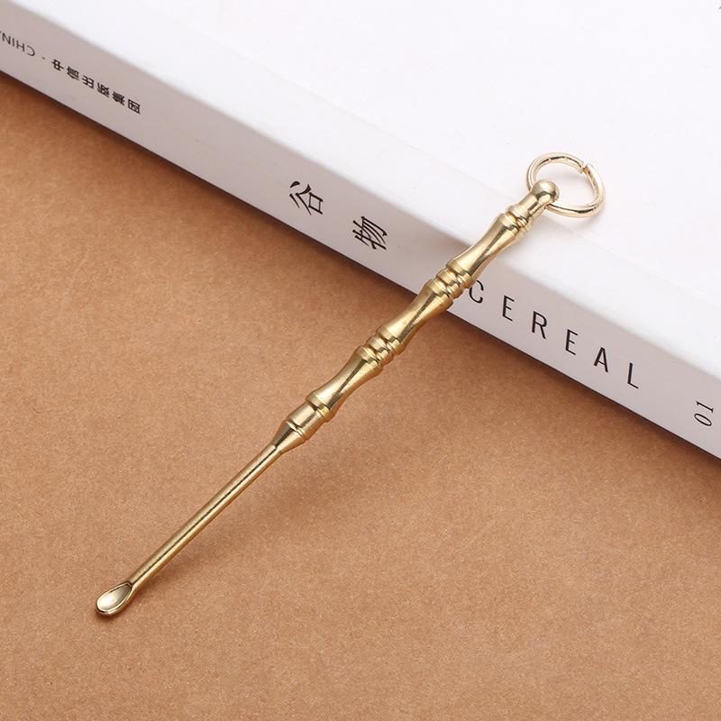Brass Ear Spoon Keychain, Ear Digging, Ear Picking, Ear Rake Tool, Keychain Pendant, Bamboo Single and Double Use