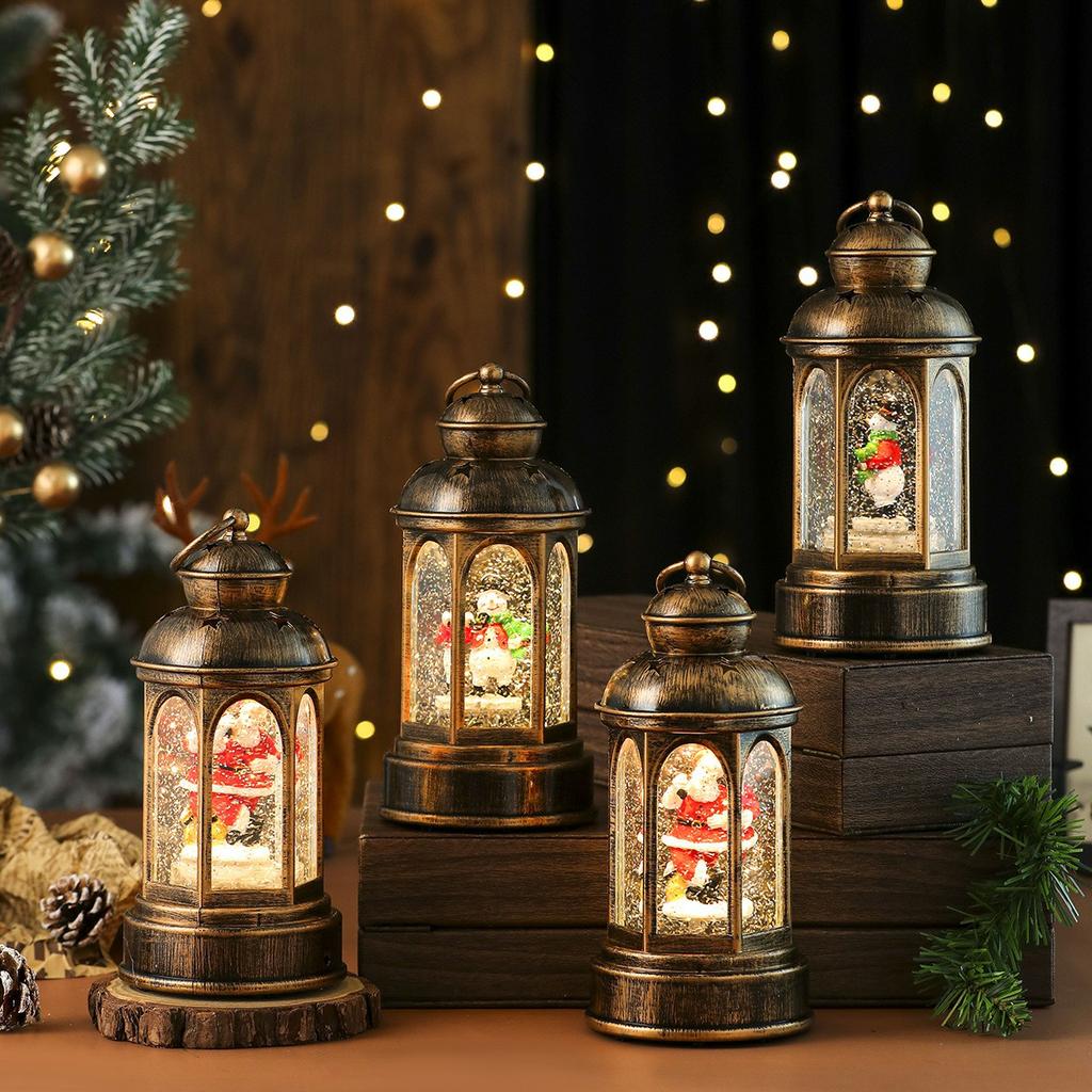 Christmas Lantern Music Box Night Light Vintage Table Decoration Holiday Gift, Non-Rotating Version