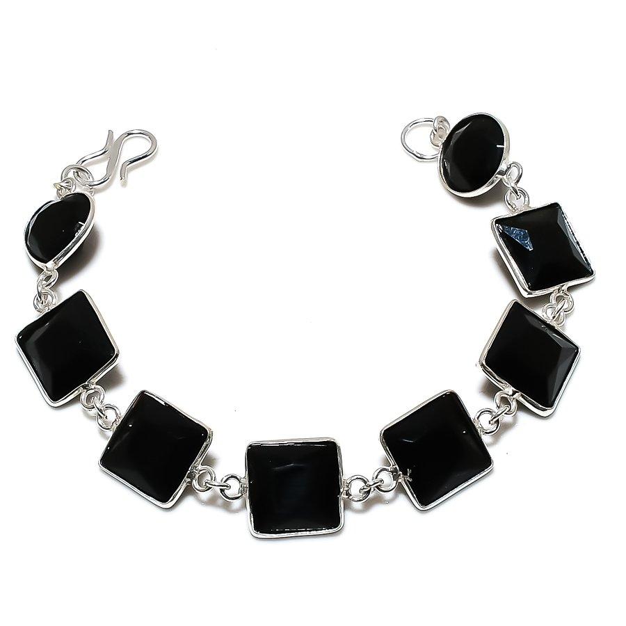 

Браслет ручной работы из стерлингового серебра 925 пробы с натуральной черной шпинелью 7-8 дюймов S3H24