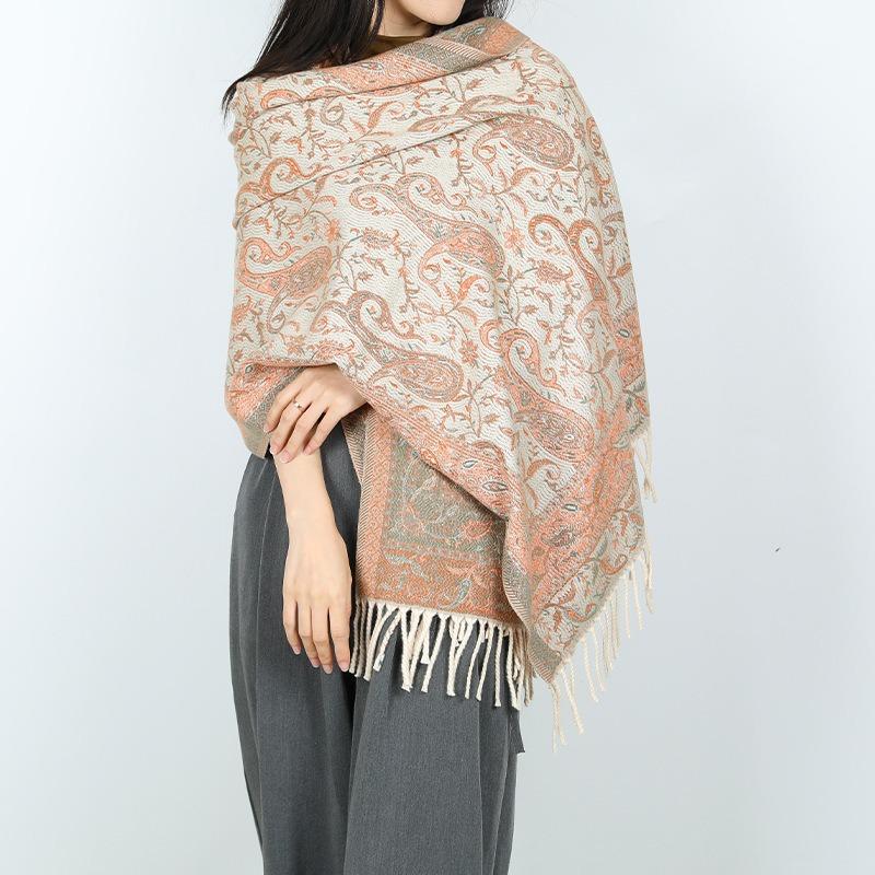 New jacquard fringed scarf travel wear cape women's outer shawl windproof warm scarf