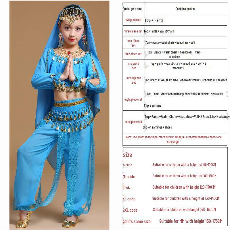 

Children s Belly Dance Costume Set: Long Sleeve Top & Highlight Pants for Performance XL (136-142cm)