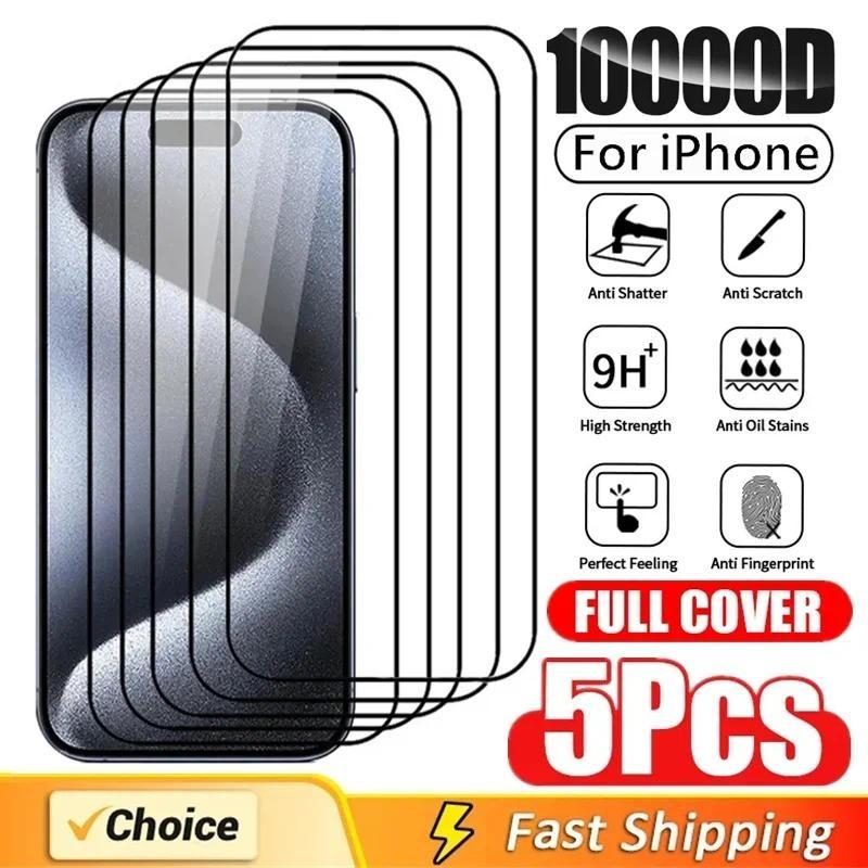 5Pcs Tempered Glass For iPhone17 16 15 11 12 13 14 Pro Max Mini Full Cover Screen Protector For iPhone 16E 15 14 Plus XR X XS MAX