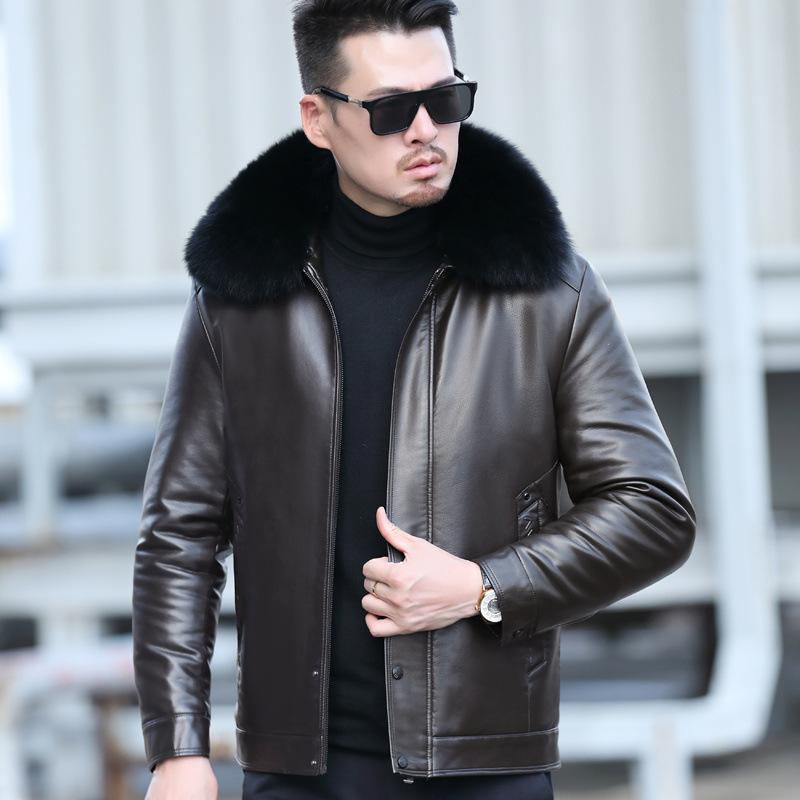 

Middle-aged and Elderly Men s Genuine Leather Jackets Gold Lamb Velvet Thickened Nicks Casual Plus Fat Oversized Jackets M