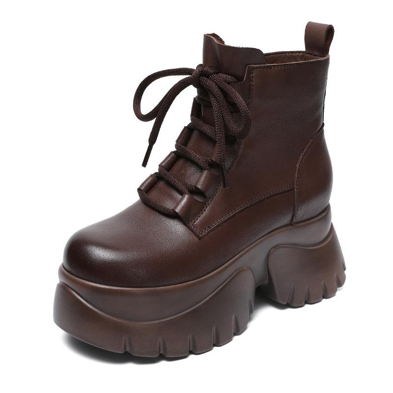 Høst og vinter nye kortstøvletter med tykk såle og innvendig høydeøkning, barnesko i smått skinn, damestørrelse, allsidige Martin-støvletter