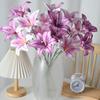 Kunstmatige Leliebloemen met 3 Koppen Vol in Bloei Realistisch Gevoel Lange Steel Nep Lelieboeket voor Huis Hotel Bloemschikking Bruiloft Feest Decoratie