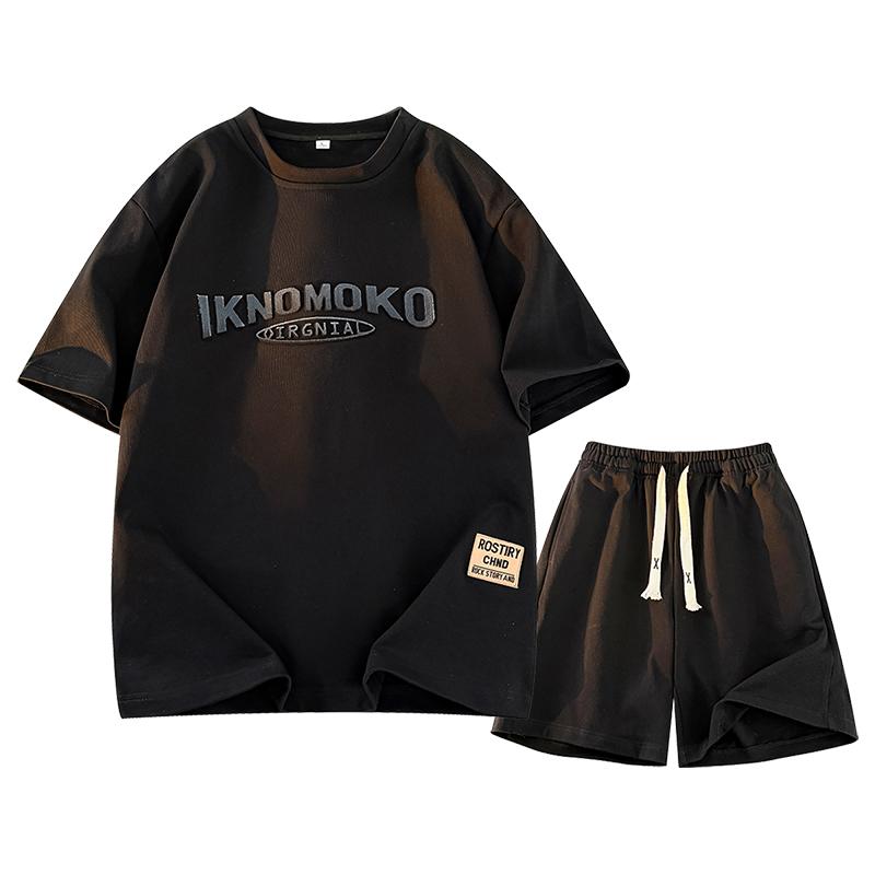 Summer Short-sleeved Men s Sports Suit Plus Size Suit Men s Two-piece Suit 2XL чёрный