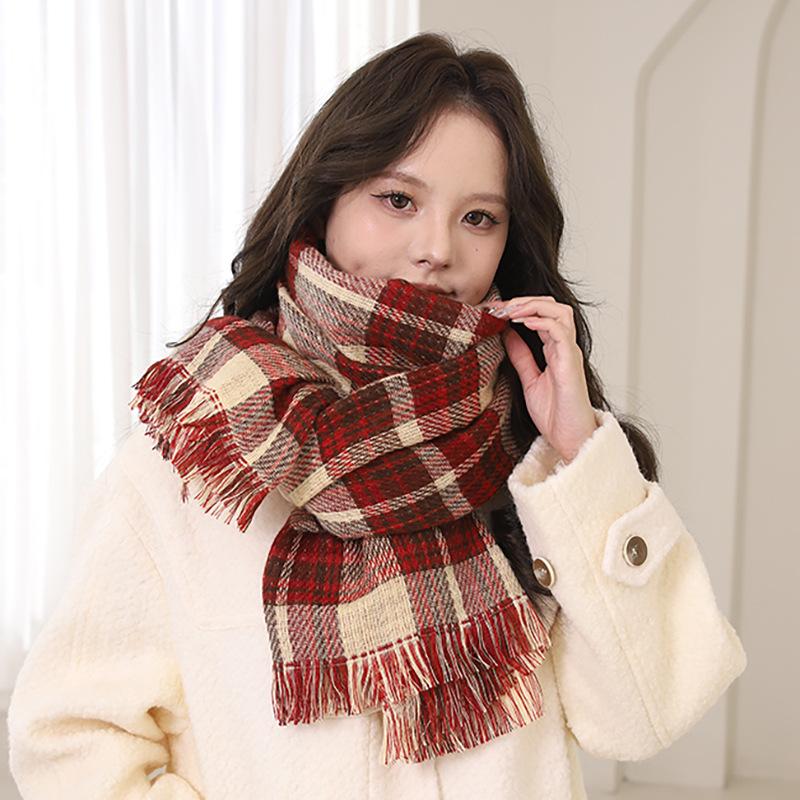 Red Plaid Scarf Women's Winter New New Warm Couple Christmas Gift Plaid